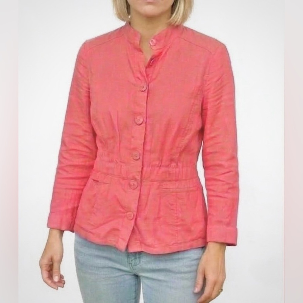 Eileen Fisher - women’s 100% linen shirt jacket Coral button down blouse top M